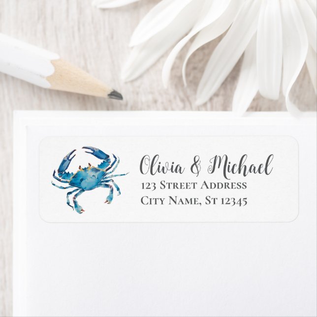 Trendy Blue Coastal Crabe Nautical Adresse de Reto (En situation)