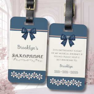 Trendy Blue Coquette Bow Saxophone Instrument Case Luggage Tag