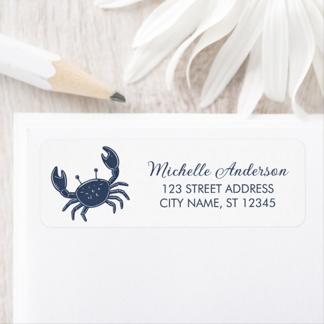 Trendy Blue Crab Nautical Return Address Label (En situation)