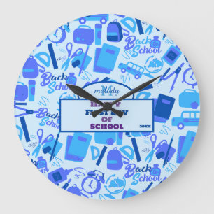 trendy blue Customizable Back to School Pattern Large Clock