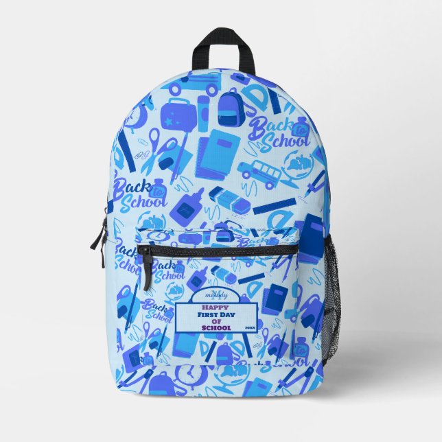 trendy blue Customizable Back to School Pattern Printed Backpack (Front)