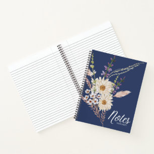Trendy Blue Floral Classy Stylish Minimal Notebook