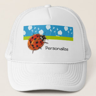Trendy Blue Floral Ladybug With Name Trucker Hat