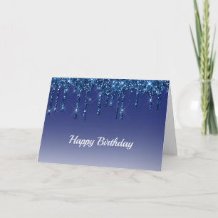 Trendy Blue Glitter Drips Birthday Card