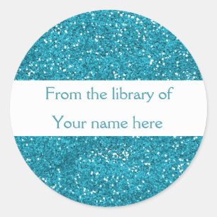 Trendy Blue Glitter Personalized Bookplates Classic Round Sticker