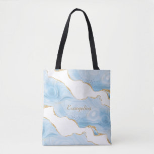 Trendy Blue Gold Agate Personalized Tote Bag