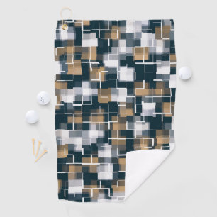 Trendy Blue Gold Brown Black White Plaid   Golf Towel