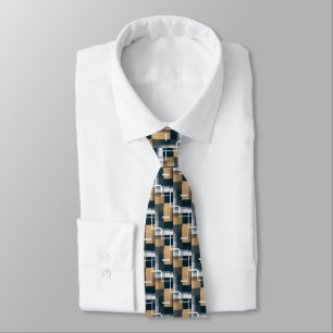 Trendy Blue Gold Brown Black White Plaid Tie