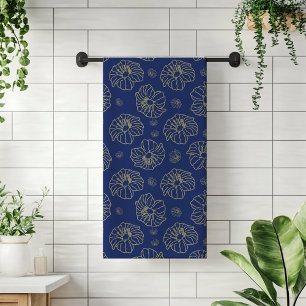 Trendy Blue, Gold Chic Floral Pattern Bath Towel