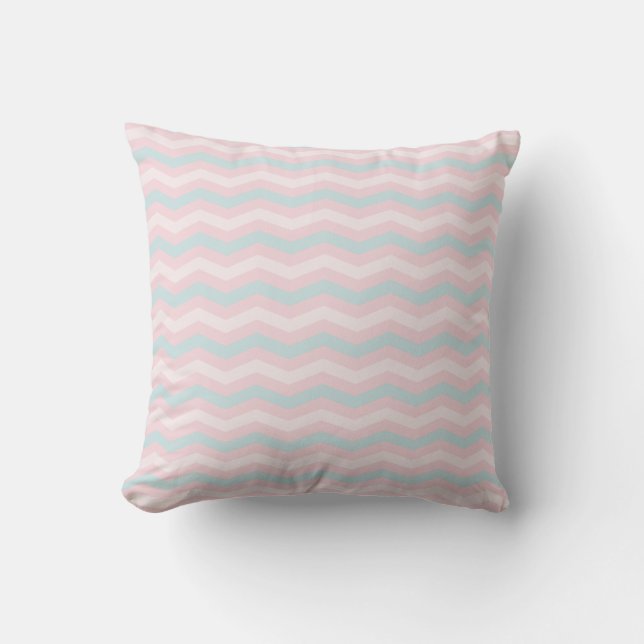 Trendy Blue Green Pink Stripes Pastel Colours Throw Pillow (Front)