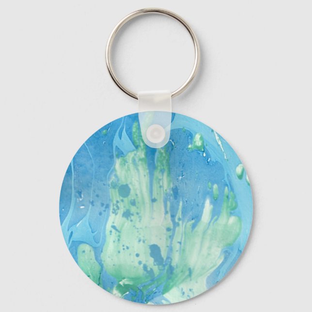 Trendy Blue Green White Marble Look Modern Keychain (Front)