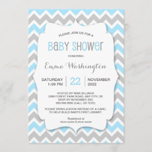 Trendy Blue Grey BOY Baby Shower invitation