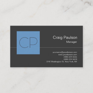 Trendy Blue Grey Chic Monogram Business Card