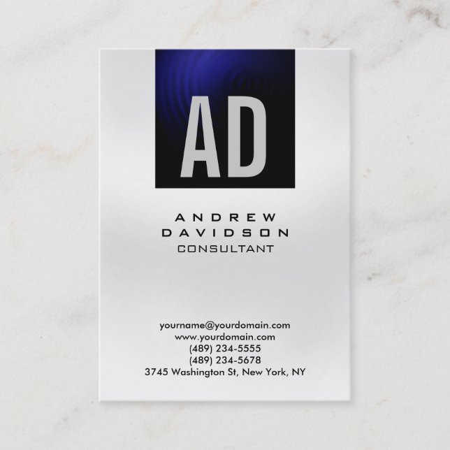 Trendy Blue Grey Monogram Consultant Business Card (Front)