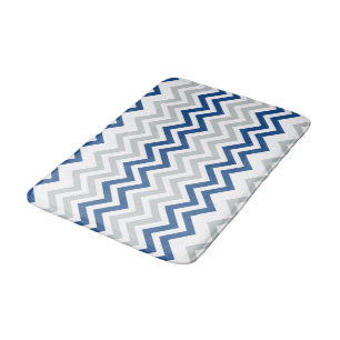 Trendy Blue Grey White Chevron Pattern Bath Mat