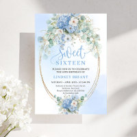 Trendy Blue Hydrangea Gold Frame 16th Birthday