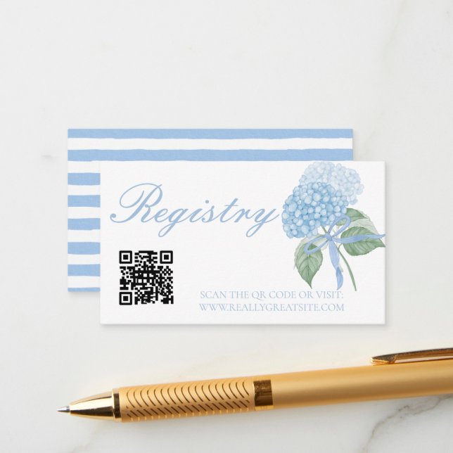 Trendy Blue Hydrangea Registry Enclosure Card (Front/Back In Situ)