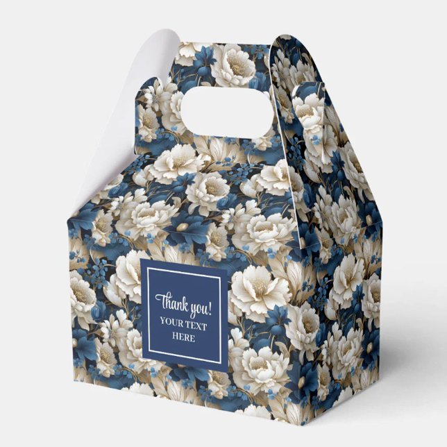 Trendy Blue Ivory Flowers Personalized Favour Box (Trendy Blue Ivory Flowers Personalized Favor Box)