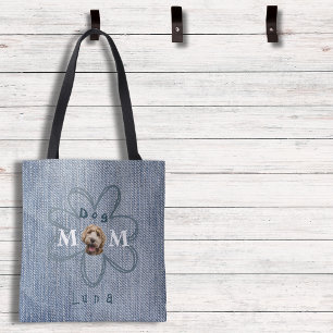 Trendy Blue Jean Dog Photo Mom Tote Bag