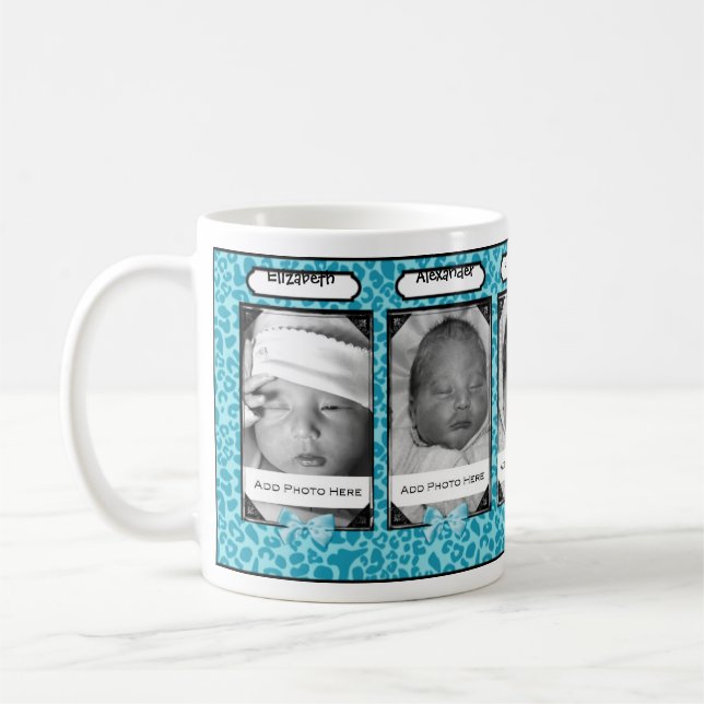 Trendy Blue Leopard Baby Photo And Name Coffee Mug (Left)