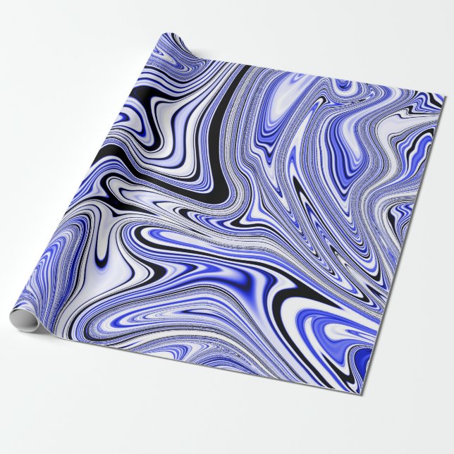 Trendy Blue Marble Swirl Wrapping Paper (Unrolled)
