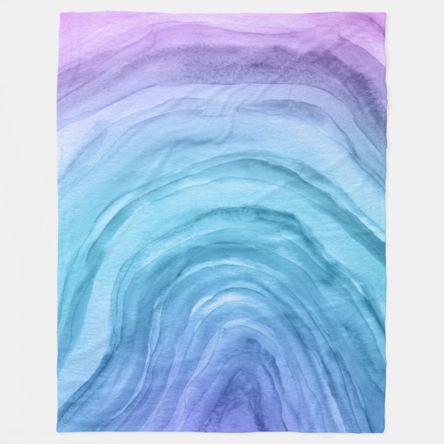 Trendy Blue Ombre Agate II Watercolor Pattern Fleece Blanket (Front)