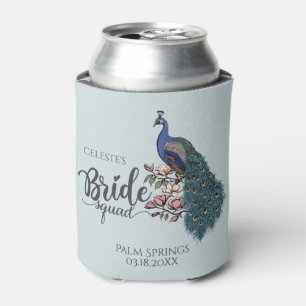 Trendy Blue Peacock Bride Squad Can Cooler