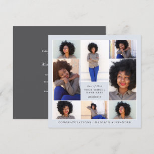 Trendy Blue Photo Collage Graduation Party Invitation