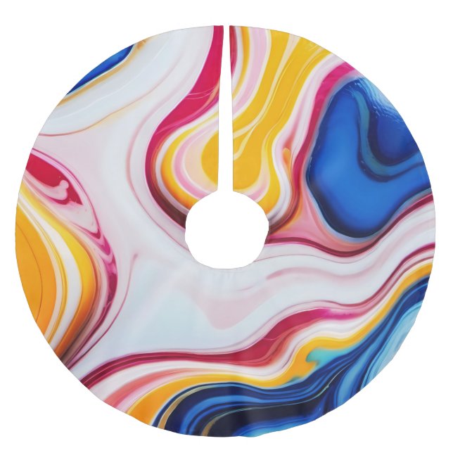 Trendy Blue Pink yellow white faux marble Brushed Polyester Tree Skirt (Front)