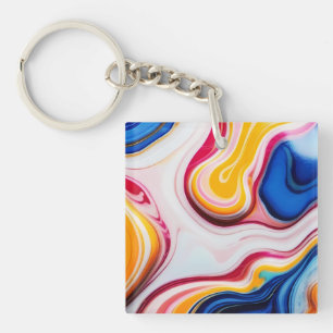 Trendy Blue Pink yellow white faux marble Keychain