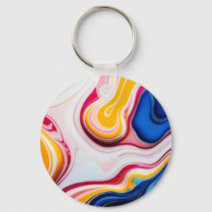 Trendy Blue Pink yellow white faux marble Keychain