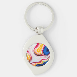 Trendy Blue Pink yellow white faux marble Keychain