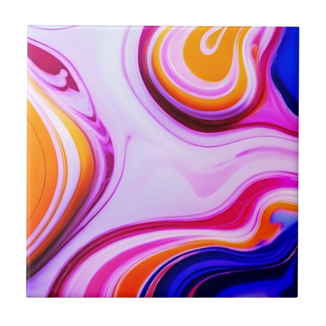 Trendy Blue Pink yellow white faux marble Tile (Front)