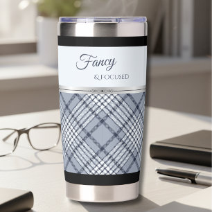 Trendy Blue Plaid Fancy and Focused Travel Mug Insulated Tumbler
