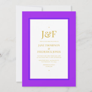 Trendy Blue, Purple, Gold, and Black Wedding Invitation