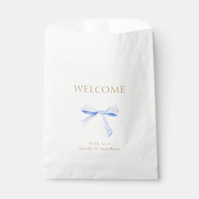 Trendy Blue Ribbon Wedding  Favour Bag (Front)