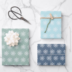 Trendy Blue Sage Green Snowflake Pattern Wrapping Paper Sheet