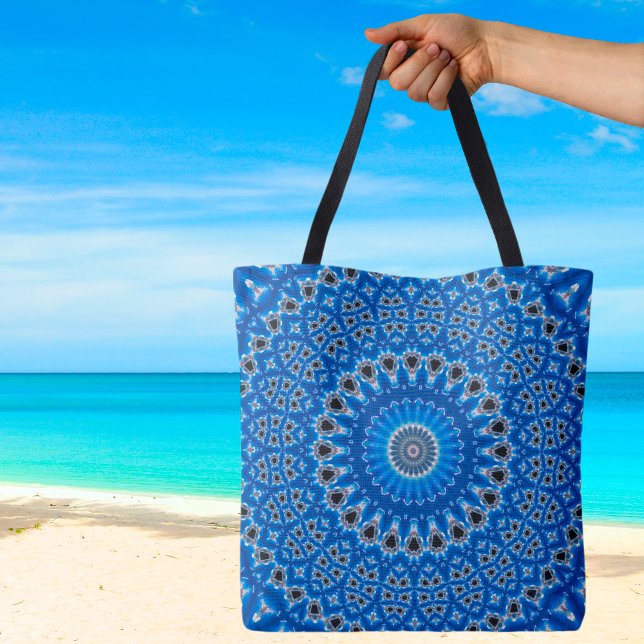 Trendy Blue Sapphire Island Boho Tote Bag (Trendy Blue Black Island Boho Print Canvas Eco-Friendly  Shopping Beach Tote Bag)