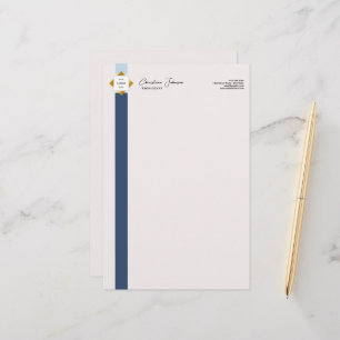 Trendy Blue Stripes Gold Logo Stationery