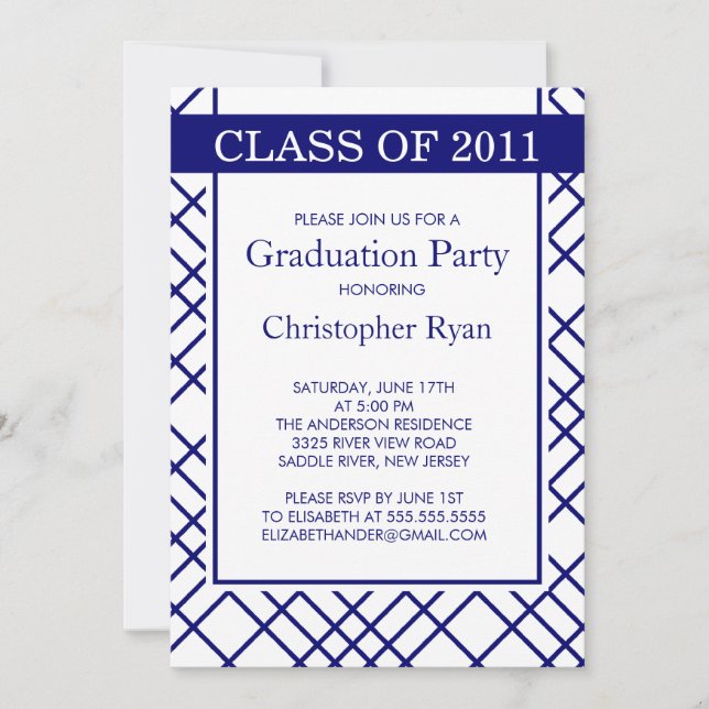 Trendy Blue Stripes Graduation Invitation (Front)