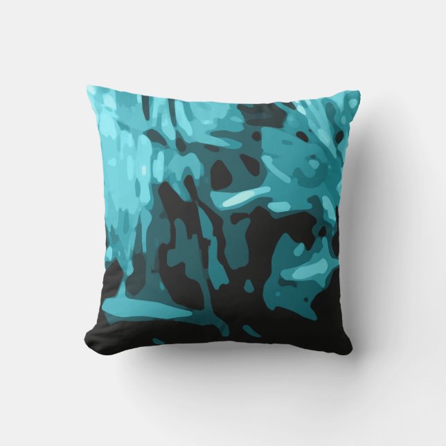 Trendy Blue Teal Aqua Camo Abstract Pattern Outdoor Pillow (Front)