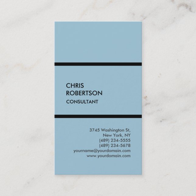 Trendy blue vertical modern business card (Front)
