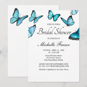 Trendy blue watercolor butterflies bridal Shower Invitation