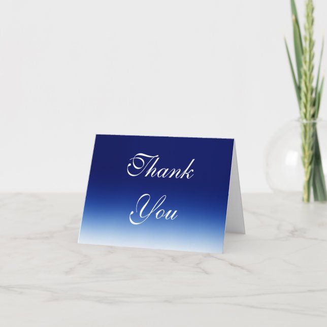 Trendy Blue White Calligraphy Thank You Postage (Front)