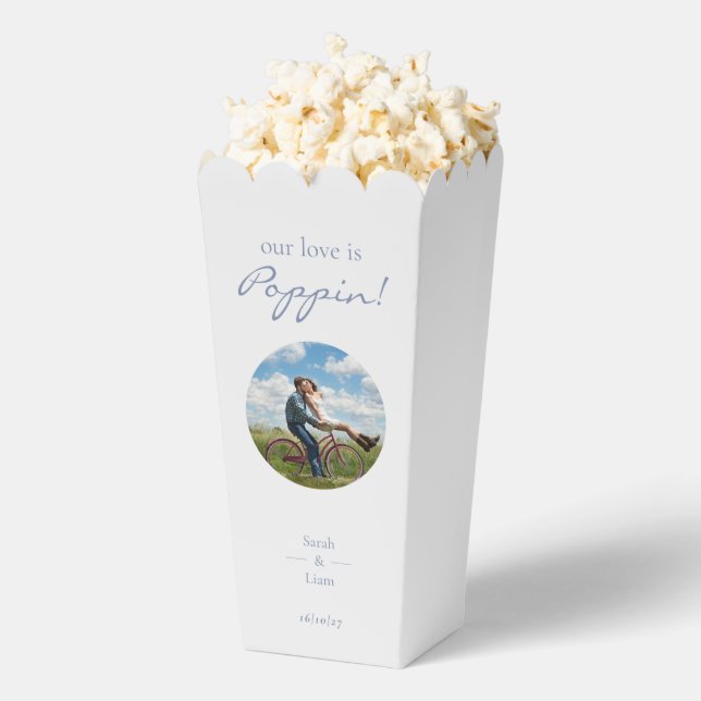 Trendy Blue & White Floral Daisy Photo Wedding  Favor Box (Popped)