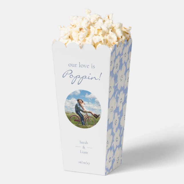 Trendy Blue & White Floral Daisy Photo Wedding  Favor Box (Popped)