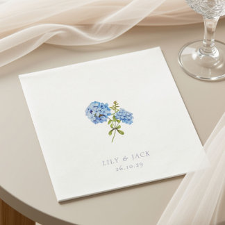 Trendy Blue White Floral Hydrangea Event Wedding  Napkin
