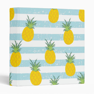 Trendy Blue White Stripes Pineapple Pattern Binder