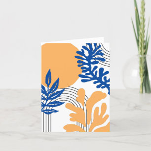 Trendy Blue Yellow Abstract Botanical Shapes Art Thank You Card