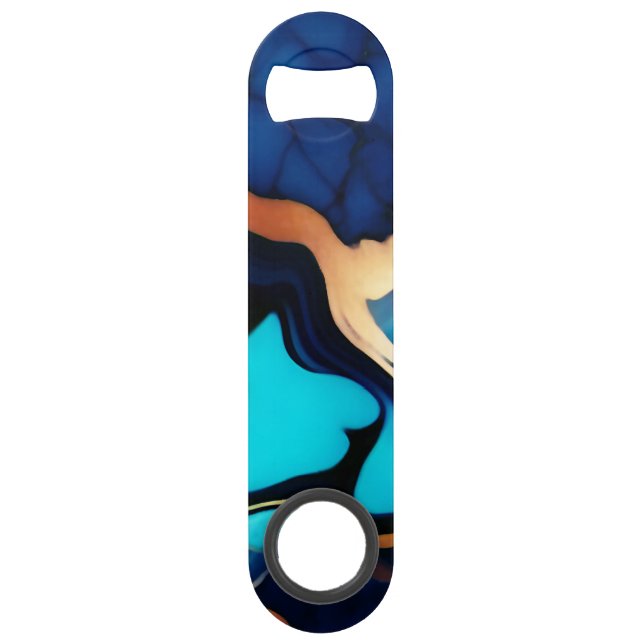Trendy Blue yellow Gold faux marble Bar Key (Front)